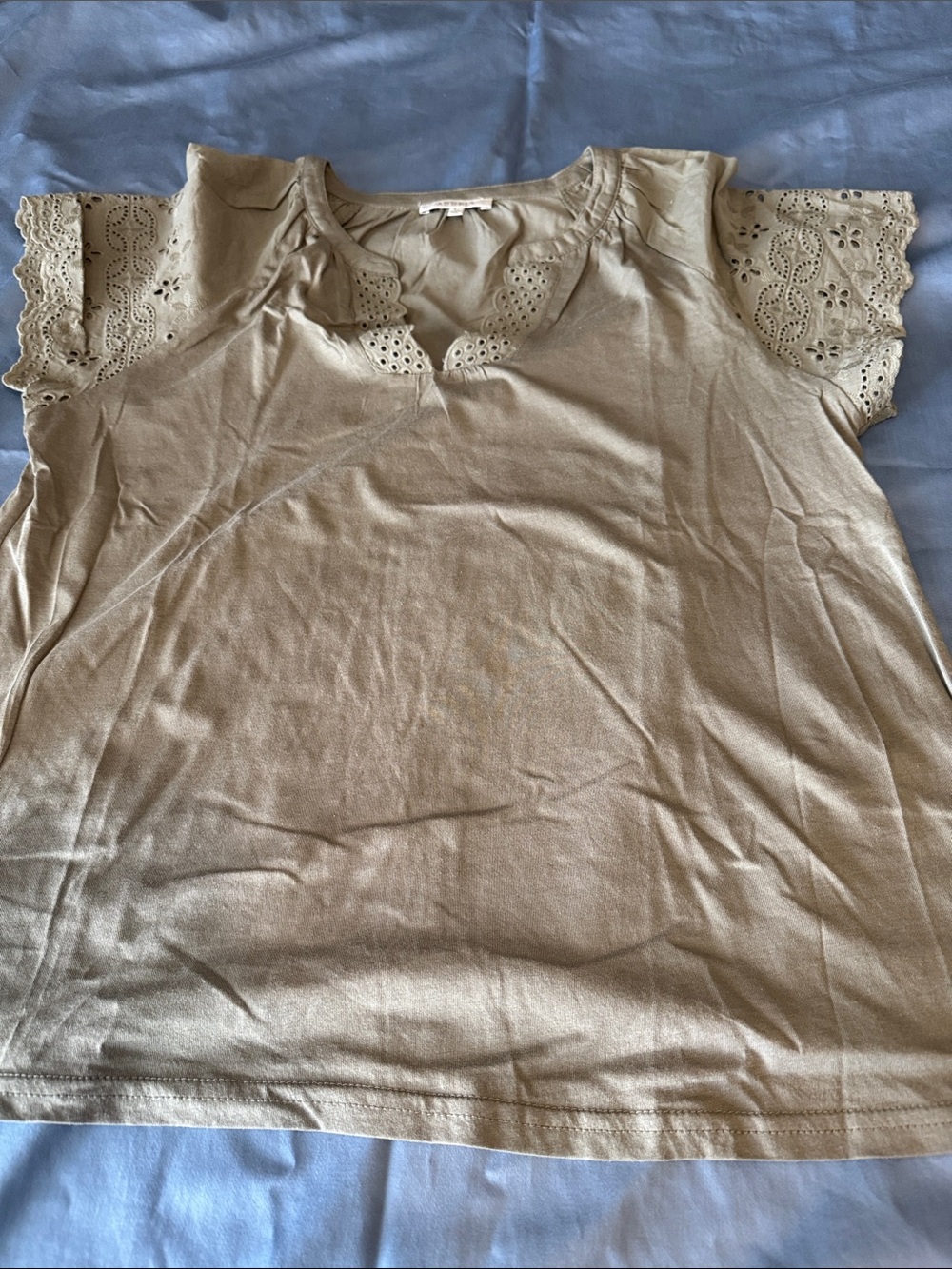 Angels Taupe Eyelet Sleeve Cotton Top